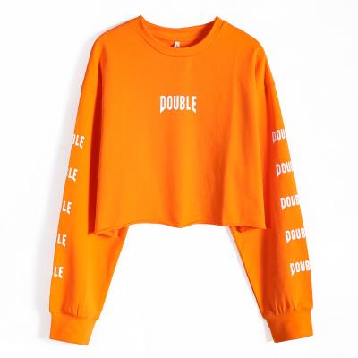 China Anti-wrinkle 2021 new style hoodies style hooded neon orange letter crop sweatshirt women graphic hoodies women for sale