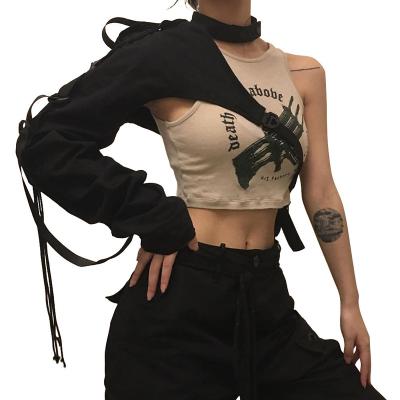 China New Arrival Breathable Street Cropped Buckle Ribbon One Shoulder Long Sleeve Jacket For Women for sale