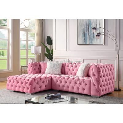 China Home Furniture Chesterfield Sectional Sofa Set With Velvet Tufted Lounge Chair for sale