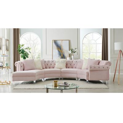 China Hot Selling New Design Modern Bow Rose Velvet Upholstery Fabric Tufted Modern Sofa Sectional Home Living Room Furniture for sale