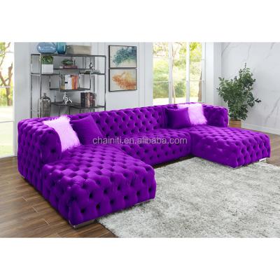 China Modern Corner Living Room Sectional Sofa Set L-Shape Sofa Set With Double Chaise Tufted Luxury Home Furniture for sale