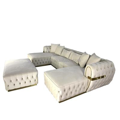 China Chainiti Furniture Factory Living Room Velvet Sectional Tufted Fabric Sofa Set With Double Chaise for sale