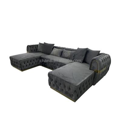 China Glamorous Modern Fabric Tufted Sofa Set With Double Sectional Living Room Velvet Chaise MS2217 for sale