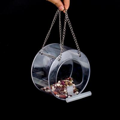 China Viable Round Acrylic Bird Feeder Hanger Outdoor Round Bird Food Box Bird Feeder Bird Feeder With Suction Cup for sale