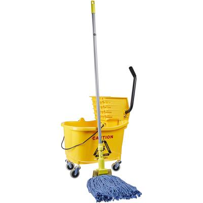 China Viable High Quality Yellow Plastic Hospital Cleaning Wringer Side Bucket Mop Press Cleaning Cart for sale