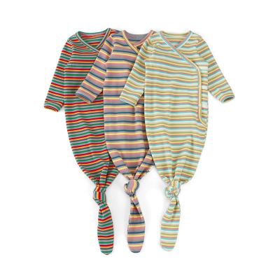 China New Boutique Waffle Stripe Full Sleeve Infant Sleeping Bag Clothes Breathable Wholesale Newborn Sleep Bags With Sanp Button for sale