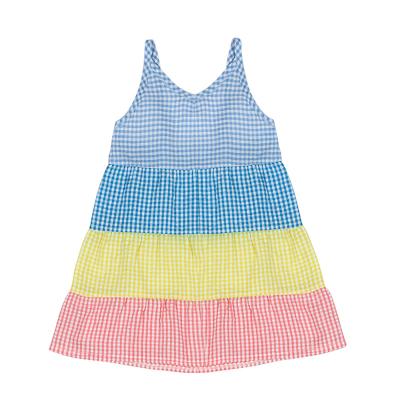 China 2022 Summer New Toddler Baby Girls Iridescent Sleeveless Dress Plaid Washable Cotton Round Neck Children's Low Back Dresses for sale