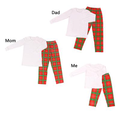 China Pajama Set Parent and Kids Matching White Shirt Pant and Plaid Pajama Set for sale