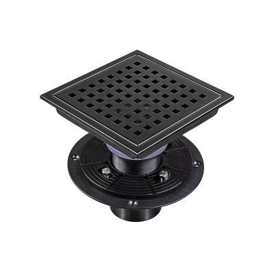 China Modern Removable Grid Strainer Shower Floor Drain Black Bathroom Drainer Square Floor Drain for sale