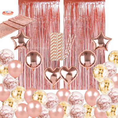 China Rose Gold Party Decorations Party Set Wedding Decorations Rose Gold Straws Foil Balloons Foil Fringe Curtain Sequin Table Runner for sale