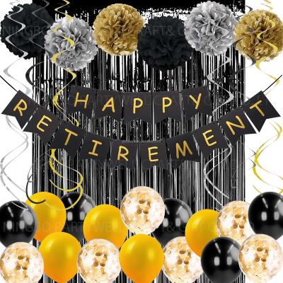 China Happy Retirement Party Decorations Banner Fringe Curtain Latex Balloons Pom Poms Hanging Swirls for Retirement Party Supplies for sale