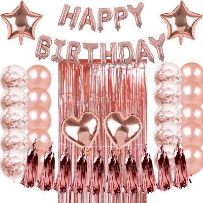 China Happy Birthdau Party Happy Birthday Balloons Banner, Rose Gold Foil Birthday Decorations with Tassels and Ribbons for Birthday Party Supplies for sale