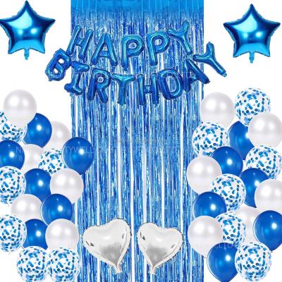 China Blue Happy Birthdau Party Birthday Party Decorations Set with Happy Birthday Balloons Banner, Confetti Balloons, Foil Fringe Curtain for Party for sale