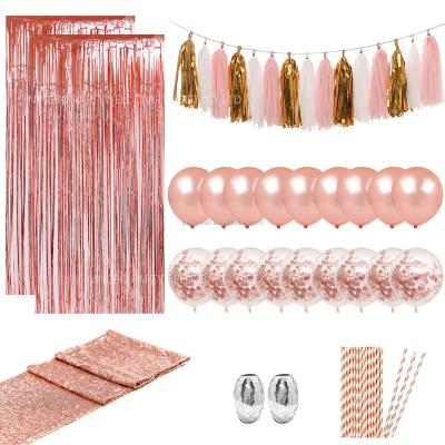 China Rose Gold Balloons Sequin Table Runner Fringe Curtain Straws Tassel Paper Garland Kit Party Decorations Party Decorations for sale