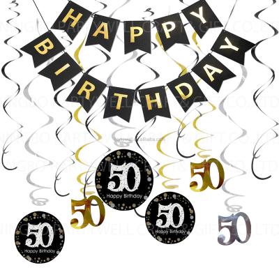 China 50th Birthday Decorations Kit Black 50th Birthday Birthday Party Decorations and Gold Happy Birthday Banner Hanging Swirls for Birthday Decorations for sale