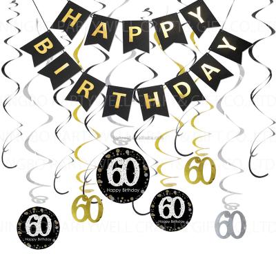 China 60th Birthday Decorations Kit Black 60th Birthday Birthday Party Decorations and Gold Happy Birthday Banner Hanging Swirls for Birthday Decorations for sale