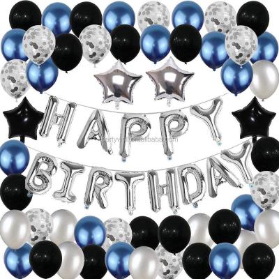 China Photo Props Party Decoration Birthday Decorations Happy Birthday Balloon Banner Party Supplies Black Silver Blue Foil Confetti Balloons Decor for sale