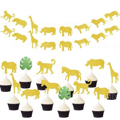 China Party Supplies Decorations Photo Booth Props Woodland Animal Cupcake CakeToppers and Animal Gold Glitter Banner Baby Shower Boys Girls Birthday Party Supplies Decoration for sale