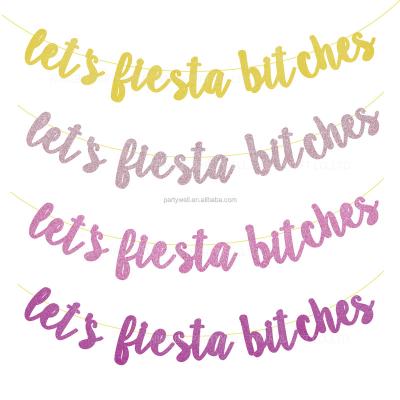 China Let Us Fiesta Fiesta Gold Glitter Banner Sign Garland Let's Fiesta Fiesta Gold Glitter Banner Sign Garland for Mexican Fiesta Party Bridal Shower Bachelor Party Decorations for sale