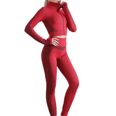 China Seamless 3 Piece Zipper Knitted Tight Jacket Women Breathable Fitness Yoga Set for sale