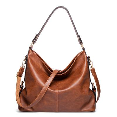 China Wholesale Customized Traveling+Shopping Factory Fashion Large Capacity Oil Wax Shoulder Bag PU Leather Bag Hobo Leather Handbags For Ladies for sale