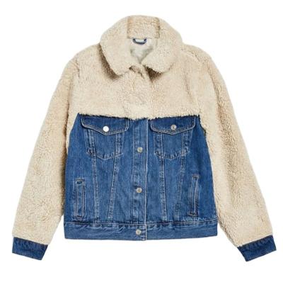 China Breathable Netting Custom Design Denim Two Tone Winter Sherpa And Jacket For Women for sale