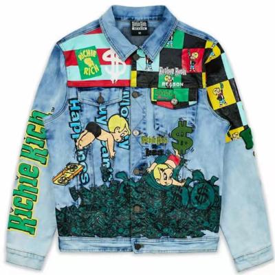 China Breathable Men All Over Cartoon Print Denim Jacket Men's Printed Jacket for sale