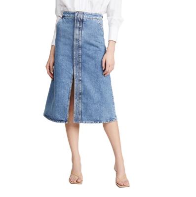 China Plus Size Manufacturing Custom Design Fashion Loungewear Knee Length A Line Denim Slit Skirt For Women for sale