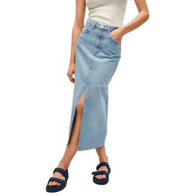 China Breathable Manufacture Custom Design Casual Fashion Slit Zipper Up Long Denim Skirt For Women for sale