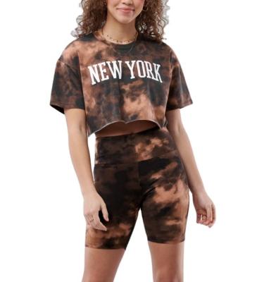 China QUICK DRY Manufacturing Custom Design Casual Wear Summer Tie Dye Sets Womens Drop Shoulder Crop T-Shirt And Abbreviations for sale