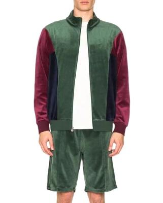 China Breathable Manufacturing Custom Design High Quality Color Block Velvet Jacket And Shorts Mens Tracksuit for sale