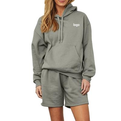 China Anti-pilling Manufacture Custom Design Loungewear Women Tracksuit Set Hoodie And Short Solid Color With Custom Logo for sale