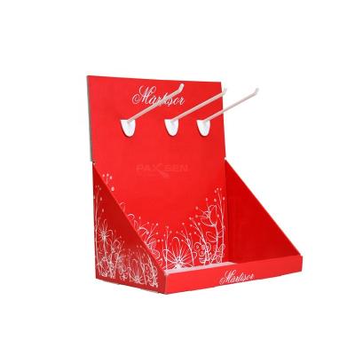 China Retail Store Cardboard Beauty Product Display Paper Eco - Friendly Props Counters Display With Hooks For Hair Ties for sale