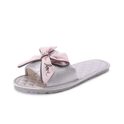 China CUSHIONING EVA Simple Korean Four Seasons New Satin Bow Open-toe Summer Women's Breathable Sandals Home Slippers for sale