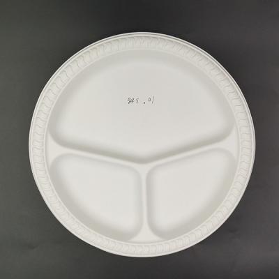 China 14 Inch Round Shaped 4 Or 5 Compartment Disposable Biodegradable Food Fruit Nuts Trays Of Bagasse for sale