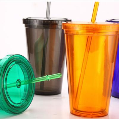 China Lovely Plastic Straw Mug 450ml 16oz Double Wall Tumbler With Lid Bear Mugs With Straw Cup for sale