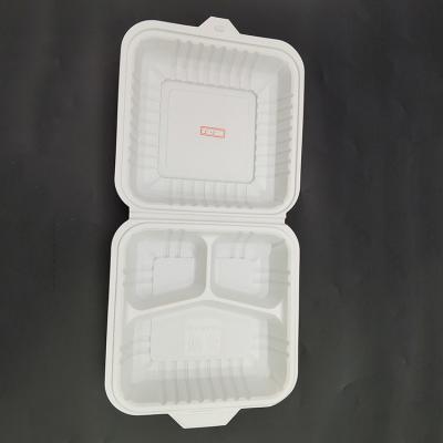 China Factory Price Cornstarch 3 Compartment Clamshell Microwavable Biodegradable Food Box for sale