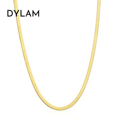 China Fishbone Necklace Chunky Link Necklace Thick Choker Necklace CLASSIC Silver Plated Dylam 18K Gold Snake Chain Flat Chain Necklace for sale