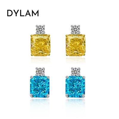 China CLASSIC Tasty Dylam Jewelry Collection Bridal Square Stone Earring AAAAAAAA Grade Iced Out Blue Zircon Silver Stud Earrings for sale