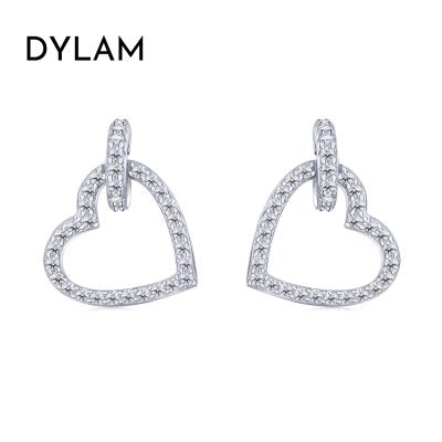 China Low MOQ High Quality CLASSIC Dylam Heart Shape Shiny CZ 5A Girlfriend Manufacturer Circle Sterling s925 Stud Earrings for sale