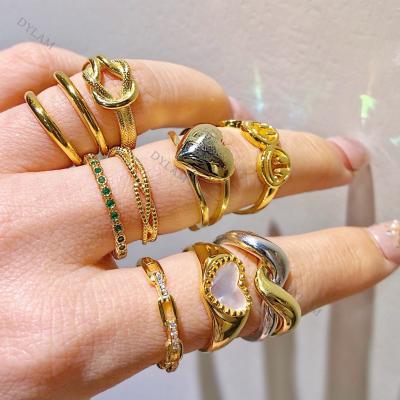 China Minimalist 5A Lead Free Zircon Stackable Dylam Smiley Heart Knot Thick Fashion 18K Gold Plated Jewelry 925 Sterling Silver Women Rings for sale