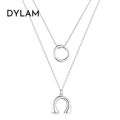 China FASHIONABLE Dylam U Double Layered Necklace Pendant Handmade Silver Plated Tasty 925 Gold Silver Choker Layering Long Necklace For Women for sale