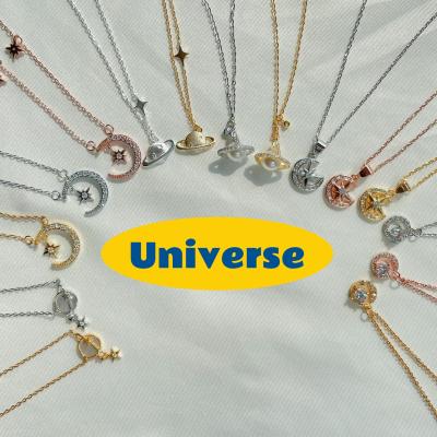 China CLASSIC Dylam 18K Gold Plated Necklace Moon Star Planet Pendant Necklace For Women Medallion Paperclip Link Chain Pendant Neckl for sale