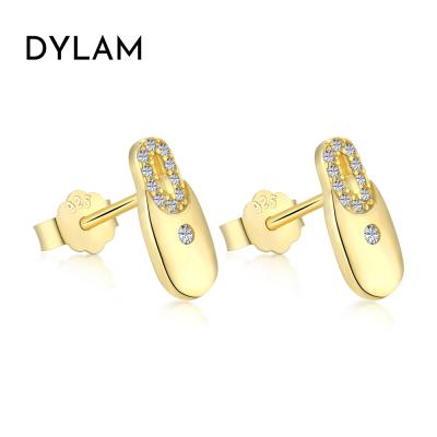 China TRENDY Dylam Custom 925 Sterling Silver Girls 18K Gold Plated Jewelry CZ Safety Pin Stud Earrings Women for sale