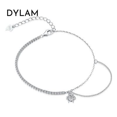 China Dylam Bracelets 925 Vintage Tennis 2022 Loose Silver Diamond Bracelet Elegant Silver Plated Sterling Rhinestone With Lock Necklace Girl for sale