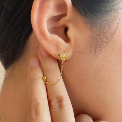 China Tiny Dangling Chain S925 De Plata Double Ball Dylam Ball Jewelry Lead Free Nickel Free Gift Girl's Birthday Pierced Tassel Earrings for sale