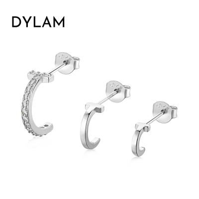 China Dylam TRENDY 3pcs Glod Plated Minimalist Tiny Chunky Wide Thick Hoop Earrings Small CZ Semicircle Hoop Earrings For Women for sale