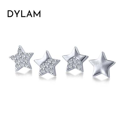 China Dylam TRENDY 4pcs Tiny Minimal Earring Studs Set Women Shape Star 925 Sterling Silver Zircon Stud Earrings Hip Hop Round Cut for sale