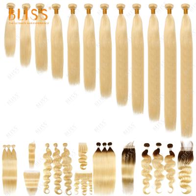 China BLISS Silky Straight Wave 613 Blonde Hair Bundles With Lace Frontal Closure for sale