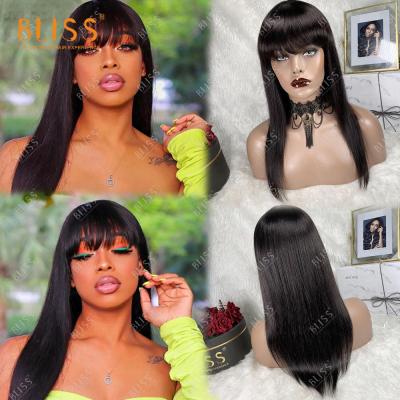 China Silky Straight Wigs Remy Brazilian Natural Hair Straight Bob Wigs With Bangs by Bliss Cheap Human Hair Wave Bang for sale